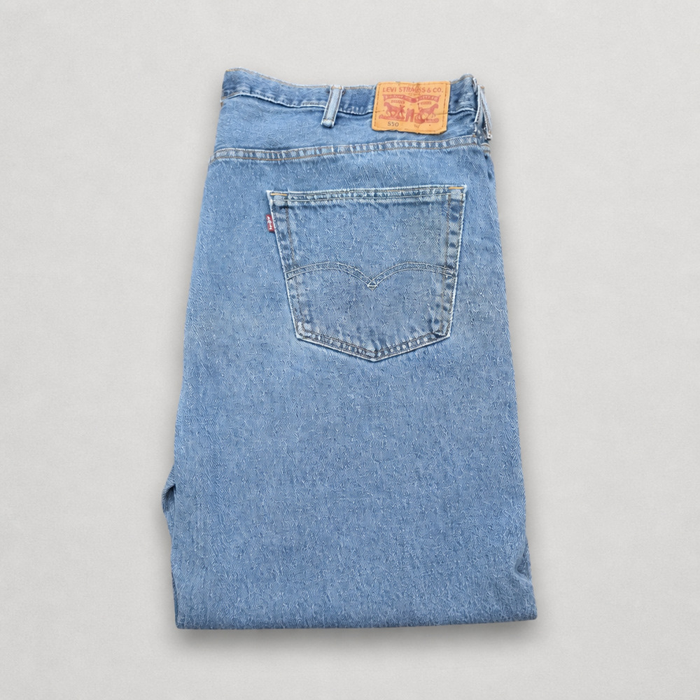Levis 550 Jeans Mens 44x30 Relaxed Fit Tapered Leg Light Wash Blue Denim